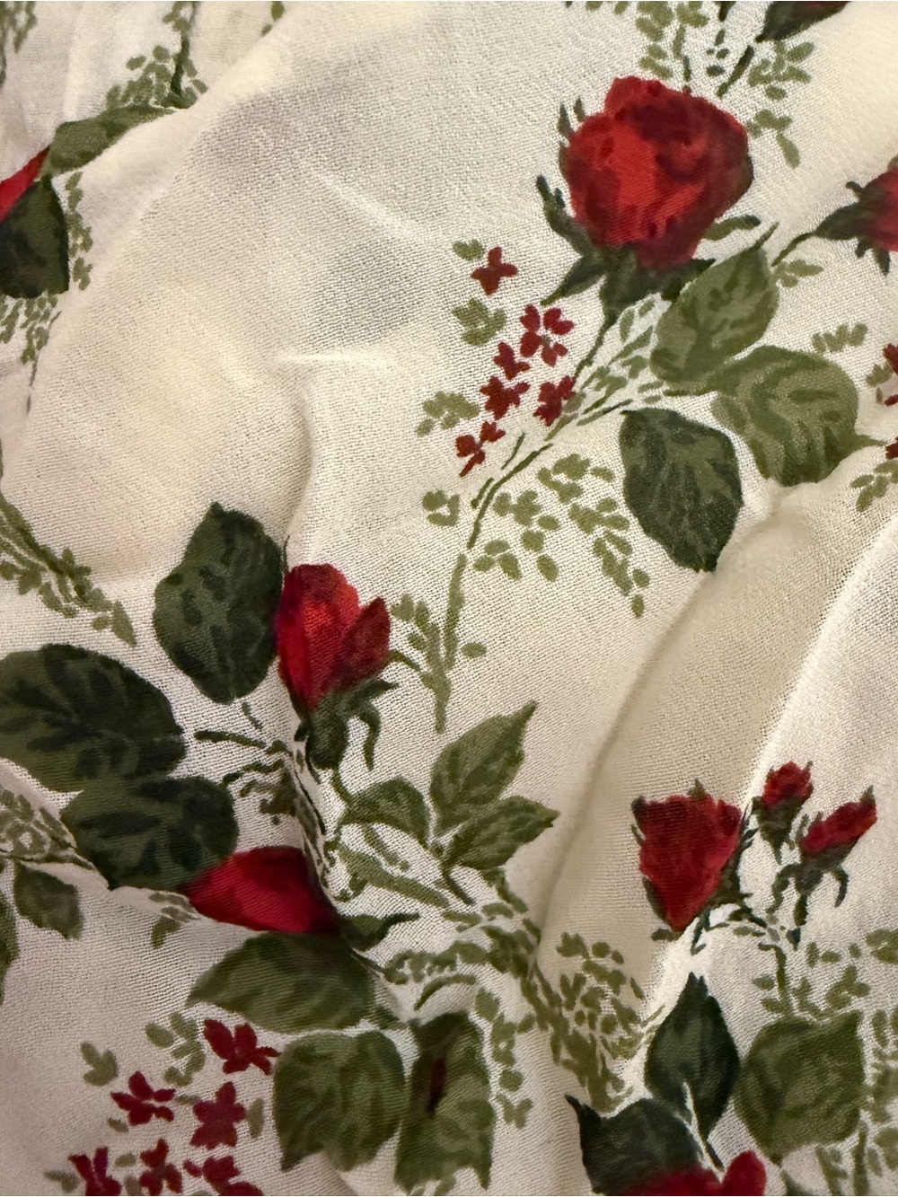 Reformation Cream Floral Blouse with Red Rose Print
